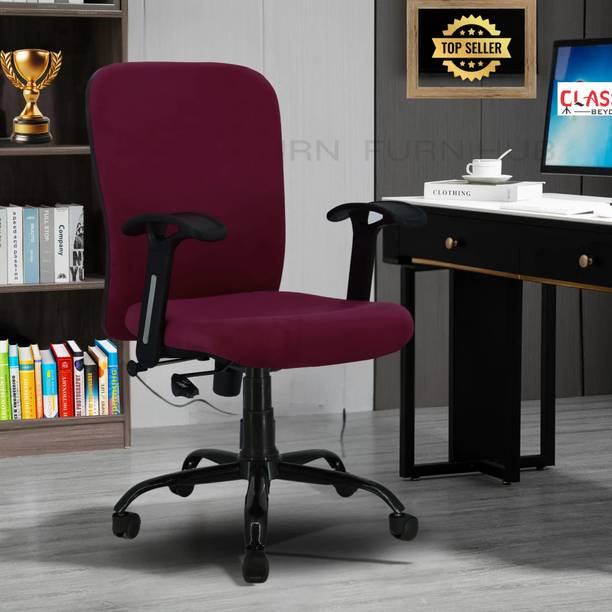 CLASSELA Rainbow velvet Mid back work from home chair with Metal base & 2 Years warranty Leatherette Office Adjustable Arm Chair