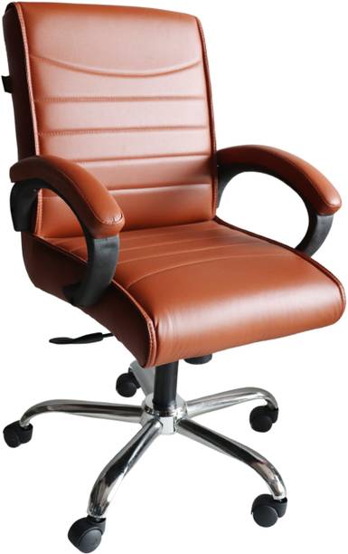 GOYALSON Ergonomic Home Office Study Reception Mid Back Revolving arm Chair with wheels Leatherette Office Visitor Chair