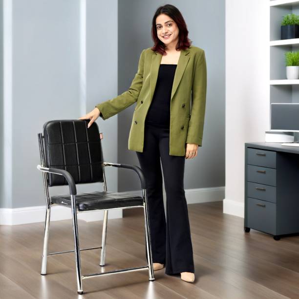 SOMRAJ Office Visitor Study Chair Library Chair with arm Rest Steel Frame Cushion seat Leatherette Office Visitor Chair