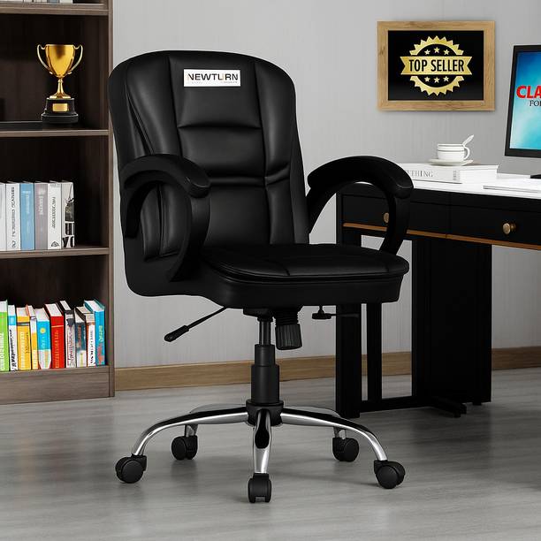 Newturn Mario Mid back Work from home/Office/study/desk(WFH)(2 Yrs parts Repl. wrty) Leather Office Adjustable Arm Chair