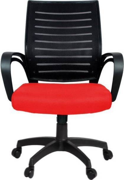 Rajpura Boom Medium Back Revolving Chair with Centre Tilt mechanism in Red Fabric and Black mesh/net back Fabric Office Executive Chair