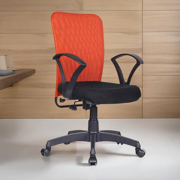 MAESTRO Office Arm Chair with Metallic Frame, Mesh Back, Nylon Base,& Adjustable Handle Fabric Office Arm Chair