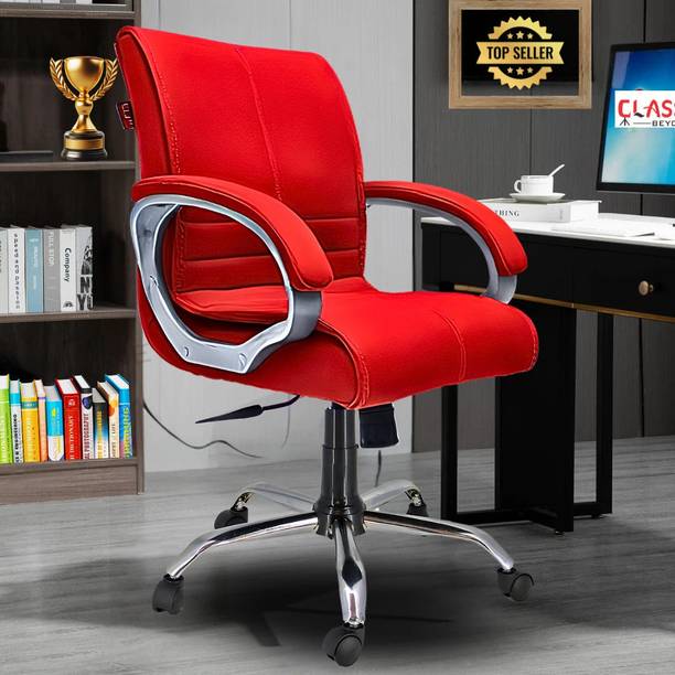 Newturn MAXSON Mid back Work from home/Office/study/desk(WFH) chair (2 Yrs parts wrty) Leather Office Adjustable Arm Chair