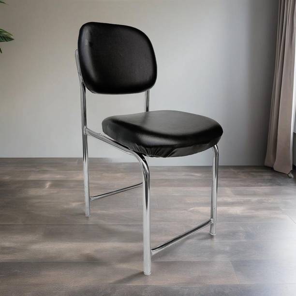 Binani N-Type Chrome Armless Workstation Chair with Cushion Seat and Back Leatherette Office Visitor Chair
