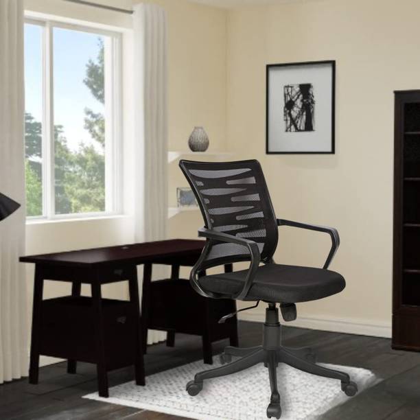 KVS INDIA ZIGZAG Low Back Royal Ergonomic Desk Mesh Chair in Gray Color Fabric Office Adjustable Arm Chair