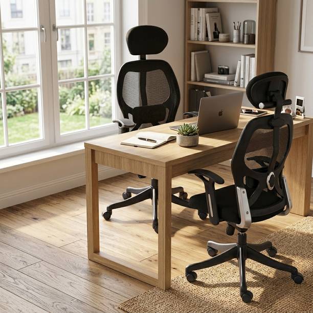 MOSystems Set of 2 Professional Mesh Chairs | Adjustable Height & 360 Degree Swivel Set Mesh Office Visitor Chair