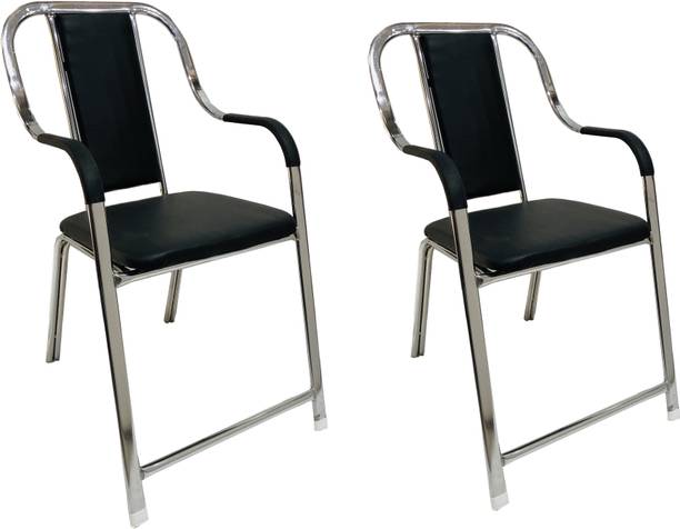 RATISON Comfortable Garden/Lawn/Home/Office/Visitor/Study/Executive/Computer/Student/Stool/Back Support/Work from Home Study Chair with Leather Cushioned seat Back & Steel Frame, arm Chair Leatherette Office Arm Chair