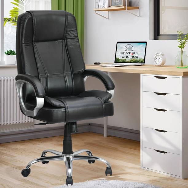 Newturn Creta Premium High back Leather office chair with 3 Years warranty Leather Office Adjustable Arm Chair