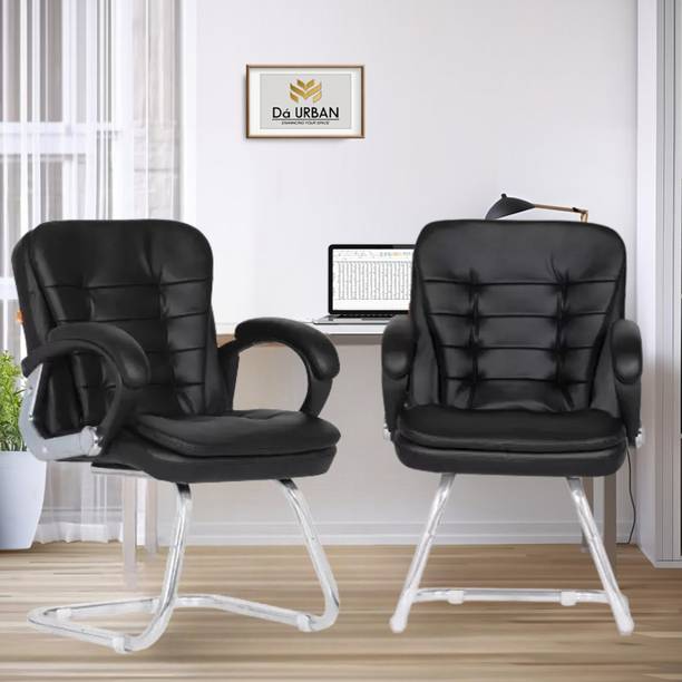 Da URBAN Milford Black With Arms Pack of 2 | Heavy Duty Frame| Study Chair | Leatherette Office Visitor Chair