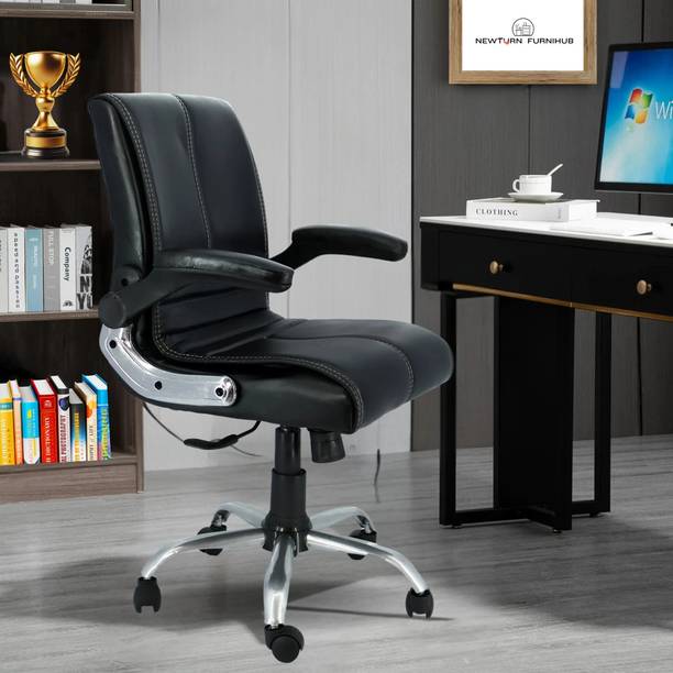 Newturn MAXSON Mid back Flip-up Arms Office revolving chair with 2 Yrs Parts wrty Leather Office Adjustable Arm Chair