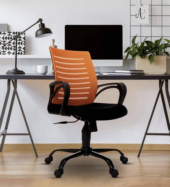 ardasinterior Atom Breathable Mesh Ergonomic Chair in Black & Orange Colour Mesh Office Adjustable Arm Chair