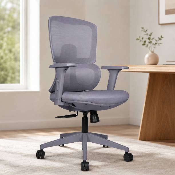 FURNICONCEPTS Zenvo Black Ergonomic Chair, Medium Back Fabric, Mesh Office Adjustable Arm Chair