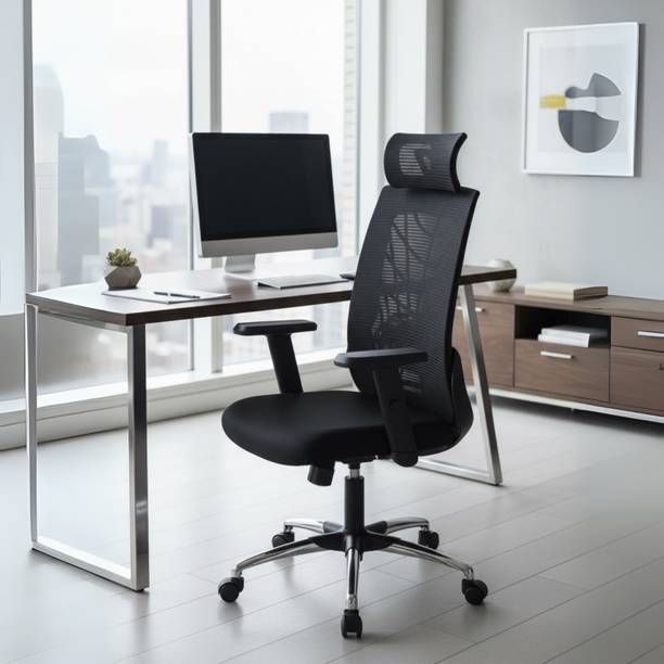 ACTIVA Cyber Ergonomic Arm Chair| Swivel Chair with High Back & Adjustable Headrest| Nylon Office Executive Chair