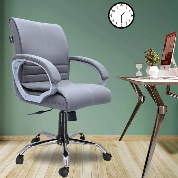 Newturn MAXSON Mid back Work from home/Office/study/desk(WFH) chair (2 Yrs parts wrty) Leather Office Adjustable Arm Chair