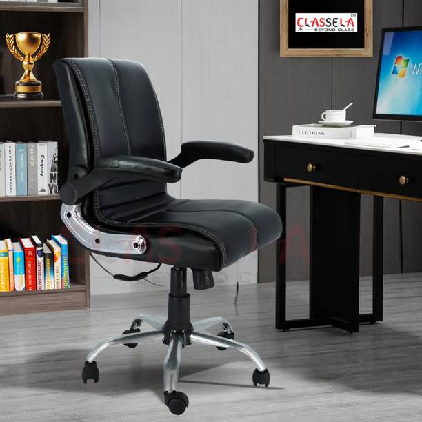 CLASSELA MAXSON mid back Adjustable handle Leather revolving chair with 2 years warranty Leather Office Adjustable Arm Chair