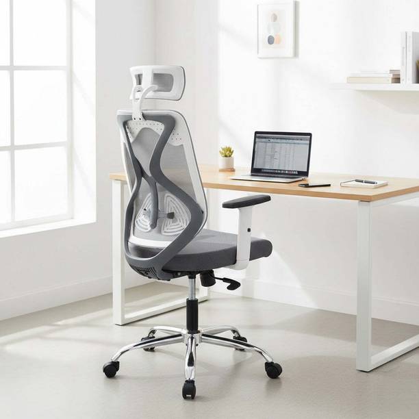 Nilkamal Verona High Back Office Chair|Mild Steel Chrome Base, Lumbar Support|Desk Chair| Fabric Office Arm Chair