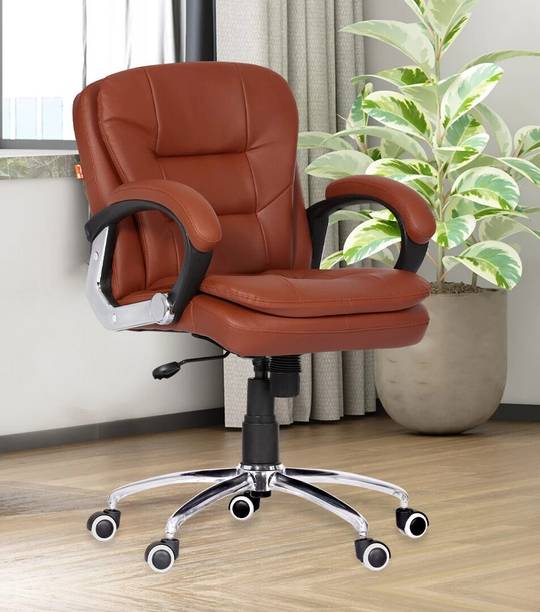 Da URBAN Kenzo Tan Revolving | Mid Back | Ergonomic | Home & Office Leatherette Office Executive Chair