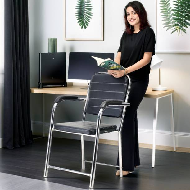 RATISON Comfortable Office/Visitor/Study/Executive/Computer/Student/Stool/Back Support/Work from Home Study Chair with Leather-ITE Cushioned seat Back & Steel Frame, with arm Chair Leatherette Office Visitor Chair