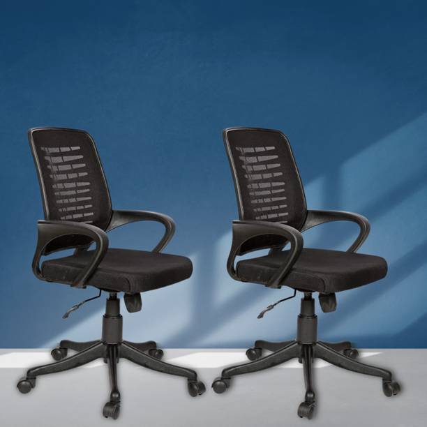 KVS INDIA Mid Back Revolving Breathable Mesh Fabric Visitor Office Chair - Ergonomic Nylon Office Adjustable Arm Chair