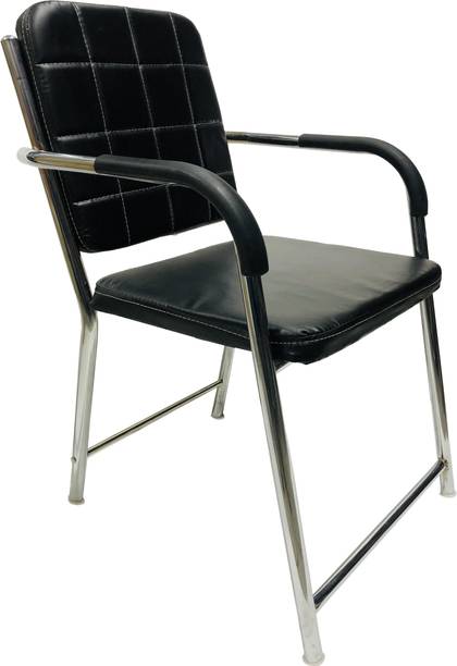 P P CHAIR Visitor Chair home/office with arm Rest with Steel Frame and Cushioned seat Back Leatherette Office Arm Chair