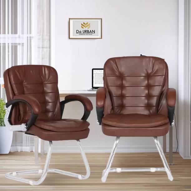 Da URBAN Milford Brown With Arms Pack of 2 | Heavy Duty Frame| Study Chair | Leatherette Office Visitor Chair