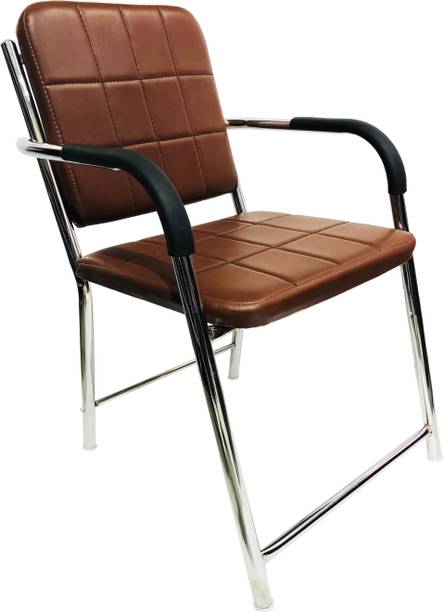 P P CHAIR Visitor Chair home/office with arm Rest with Steel Frame and Cushioned seat Back Leatherette Office Arm Chair