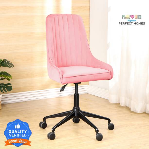Flipkart Perfect Homes Morris Swivel Height-Adjustable Velvet Desk Study Chair in Pink Color Fabric Office Executive Chair