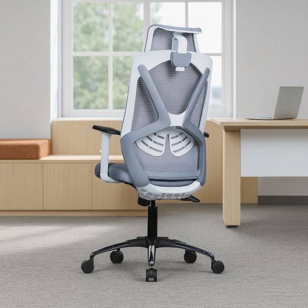 VRIKSHH High Back Office Chair With Adjustable Headrest, Armrest & Lumbar Support Mesh Office Adjustable Arm Chair