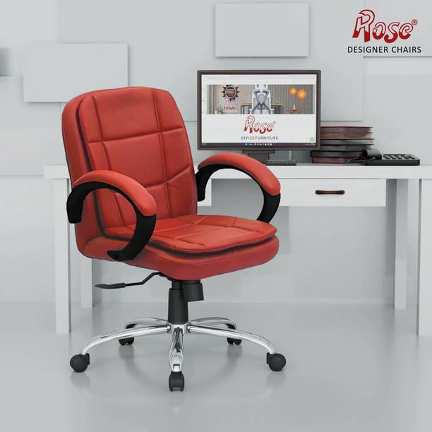 Rose Designer Chairs Oliveya Leatherette Executive Mid Revolving Chair, 1 Year Warranty, Leatherette Office Arm Chair