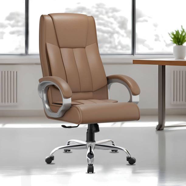 Adiko Leatherette Ergonomic High- Back Chair-Cushioned Seat & Armrests, Metal Base Leatherette Office Executive Chair
