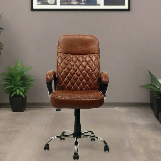 My Cubicles Boss Chair for Office | Leatherette High Back with Headrest & spider Chrome Base Leather Office Arm Chair