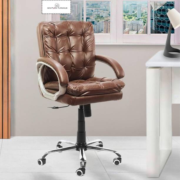 Newturn Glassgow Premium Leatherette Medium back revolving chair with 2 Years warranty Leatherette Office Executive Chair