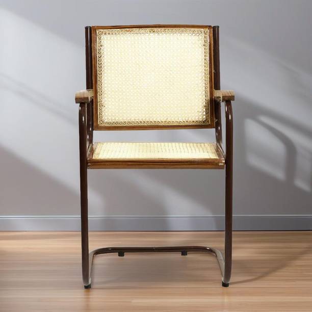 YagleIN S-Type Steel Chair with Teakwood Arm Mesh Office Arm Chair