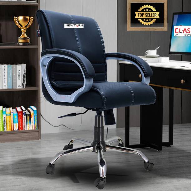 Newturn MAXSON Mid back Work from home/Office/study/desk(WFH) chair (2 Yrs parts wrty) Leather Office Adjustable Arm Chair