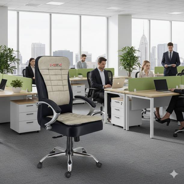 Newturn Honeycomb Premium Jute Fabric HIGH BACK Boss Revolving Chair with 2 yrs wty Jute Office Arm Chair