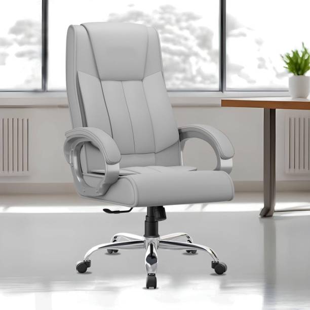 Adiko Leatherette Ergonomic High- Back Chair-Cushioned Seat & Armrests, Metal Base Leatherette Office Executive Chair