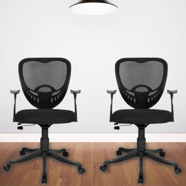 KVS INDIA Delta Medium Back Mesh Office Chair Adjustable Lumber Support Synchro Fabric Nylon Office Adjustable Arm Chair