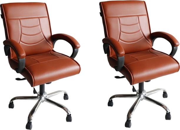 GOYALSON Ergonomic Office Home Study Reception Mid Back arm Revolving Chair with wheels Leatherette Office Visitor Chair