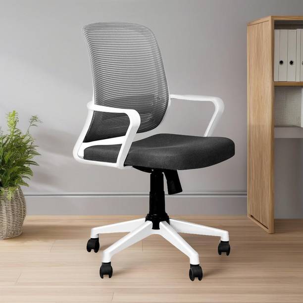Oakcraft Ergonomic Home Office Desk White Mesh Chair with Lumbar Back Support Mesh Office Arm Chair