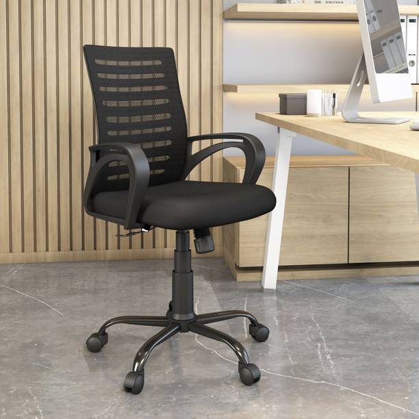 Nilkamal Giza Mid Back Ergonomic | Adjustable Height | Swivel | Push Back | Executive Fabric Office Arm Chair