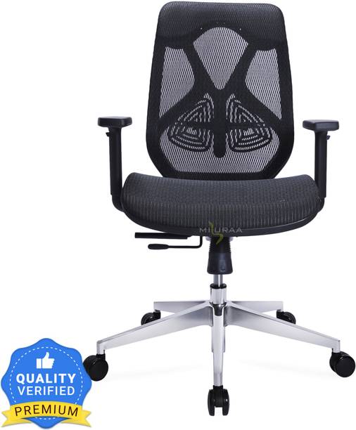 MISURAA Xenon Black Mid Back Adjustable Lumbar Chair | Height Adjustable and Tilt Locking | Cast Aluminium Base with High Quality Gas Lift Nylon Office Executive Chair