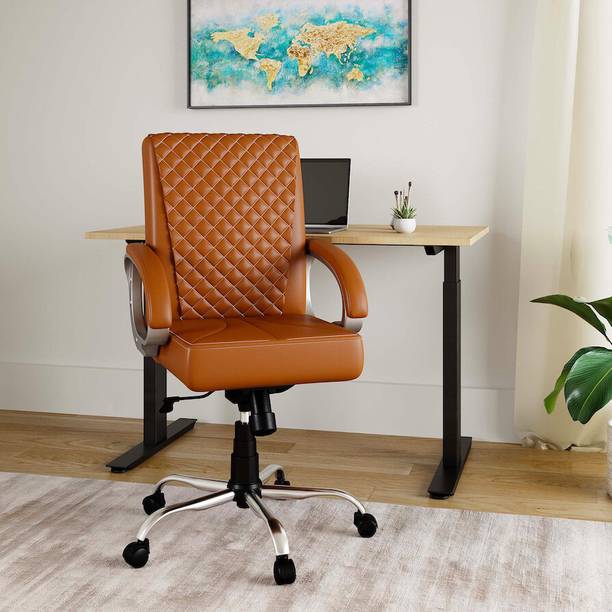 RM HOME Charlie Tan Leatherette Office Arm Chair