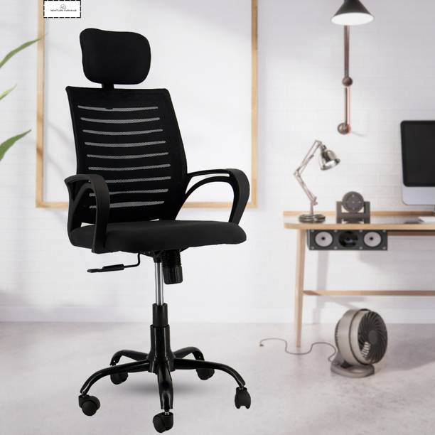 Newturn Boom High Back Mesh Office chair with Adj headrest & 2 yrs Parts wrty Natural Fiber Office Arm Chair