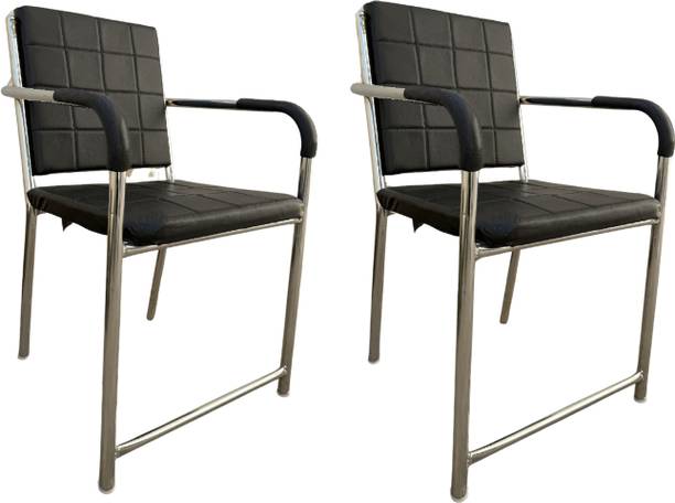 UROBIN Office Chair (L Sofa Black) with Handle Steel Heavy Visitor Waiting Leatherette Office Visitor Chair