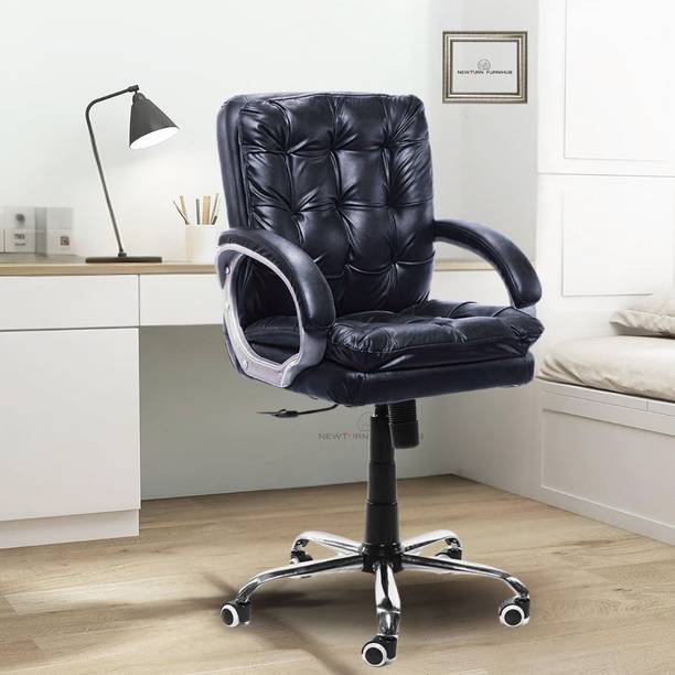 Newturn Glassgow Premium Leatherette Medium back revolving chair with 2 Years warranty Leatherette Office Executive Chair