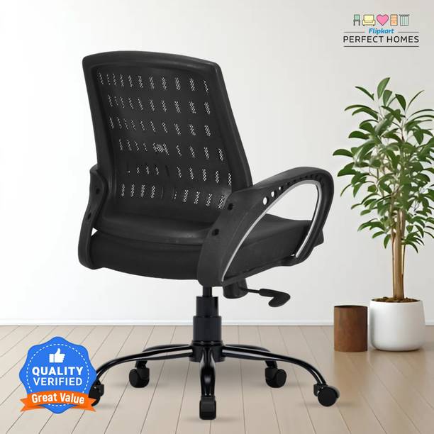 Flipkart Perfect Homes Neuvo Metal Base Office Chair, Ergonomic Chair with 3 Years Warranty Cotton Office Arm Chair