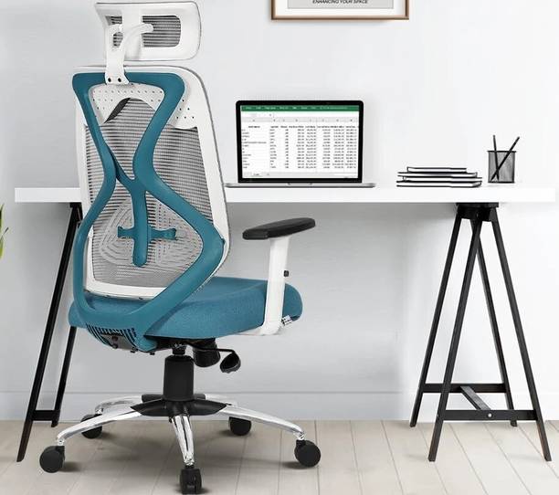 Da URBAN Merlion Teal & White High Back Ergonomic Mesh Office Chair Mesh Office Executive Chair