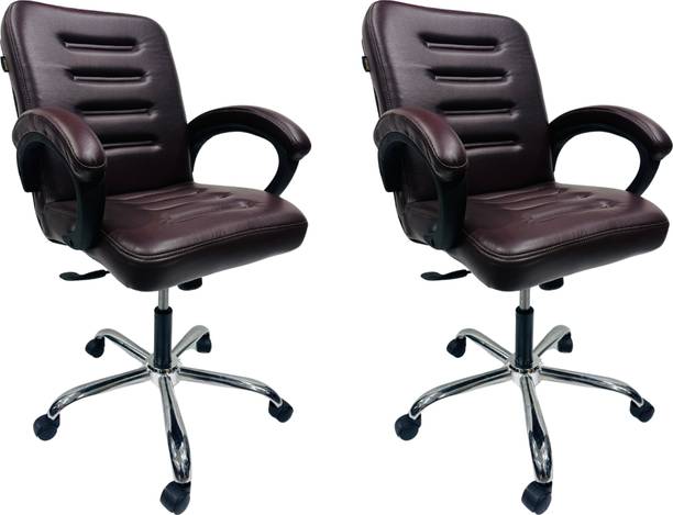 GOYALSON Ergonomic Office Home Study Reception Mid Back wheel Revolving arm Chair Leatherette Office Visitor Chair