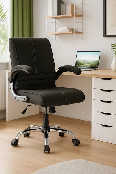 Newturn MAXSON Mid Soft Jute Fabric work from Office/home chair with 1 Yrs Parts Wrty Jute Office Adjustable Arm Chair