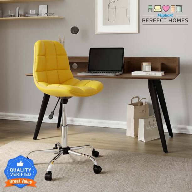 Flipkart Perfect Homes Height-Adjustable Faux-Leather Office Desk Study Chair for Salon, Spa, Bar, Medical, Kitchen, Doctors in Yellow Color Leatherette Office Executive Chair